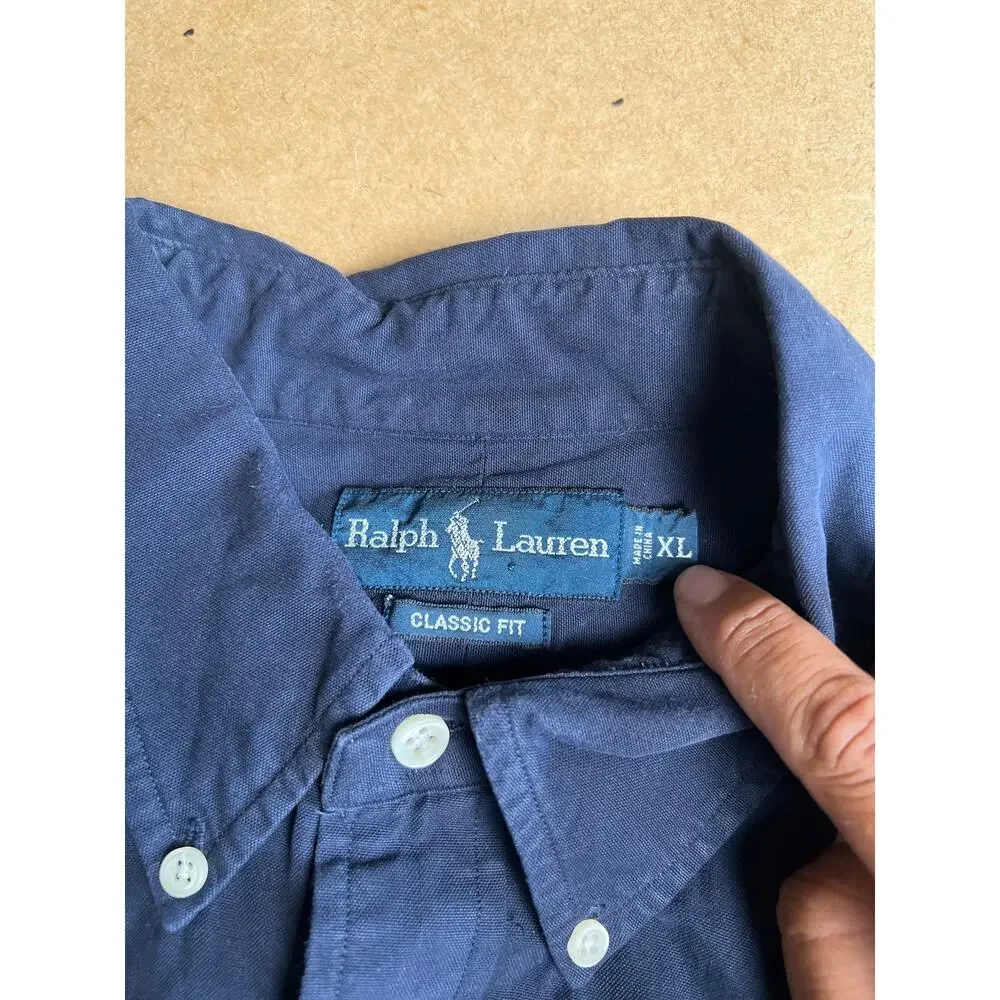 Ralph Lauren Shirt Mens XL Navy Blue Classic Fit Button Up Long Sleeve Pony USA
